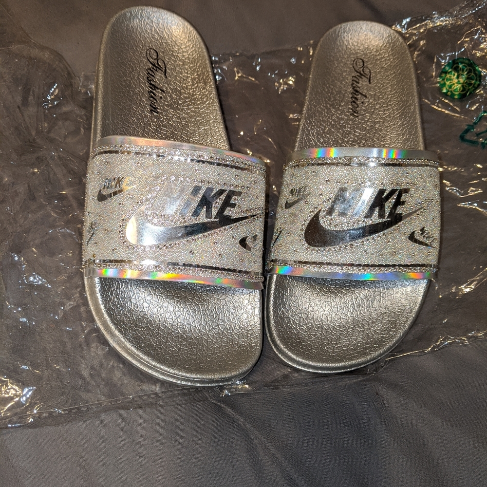 New Nike iridescent Flip Flops